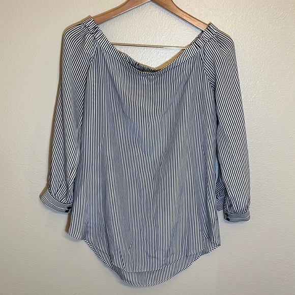 CABI Striped Silk Wide Neck Shirt - Picture 1 of 9